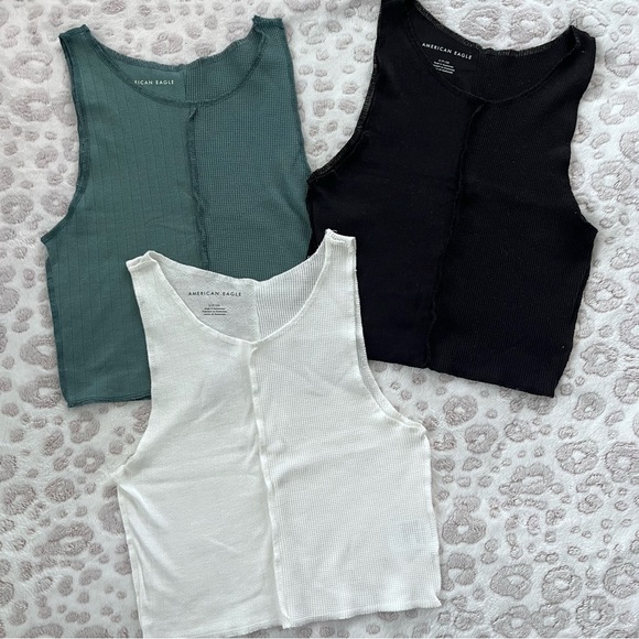 American Eagle Outfitters Tops - American Eagle Outfitters Ribbed Tank Tops - Black, White, Green